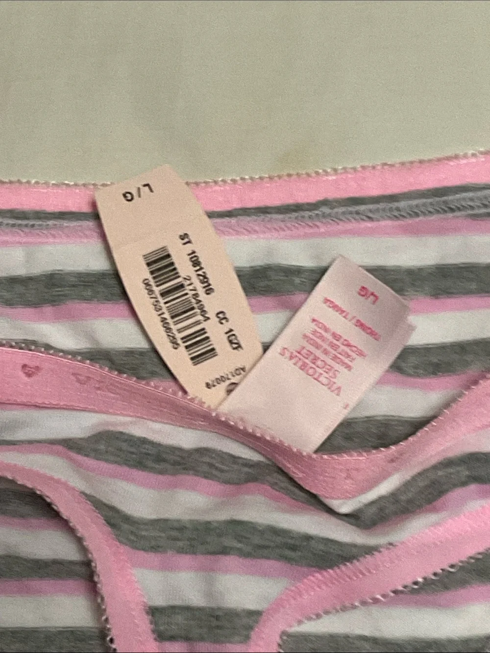 Victoria's Secret Pink & Gray Striped Cotton Thong